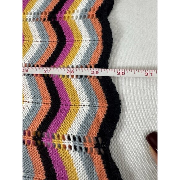 Womens M Boho Free Spirited Chevron Striped Crochet Open Knit Top Oversized Cozy - Picture 3 of 6